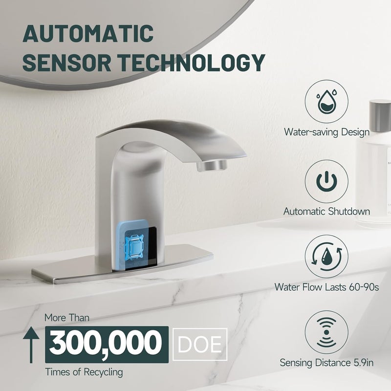 Green Spring Touchless Bathroom Sink Faucets, Automatic Faucet Bathroom Commercial Motion Sensor Faucet Battery or Plug-in Powered with Control Box and Temperature Mixer, Brass, Brushed Nickel - Image 3